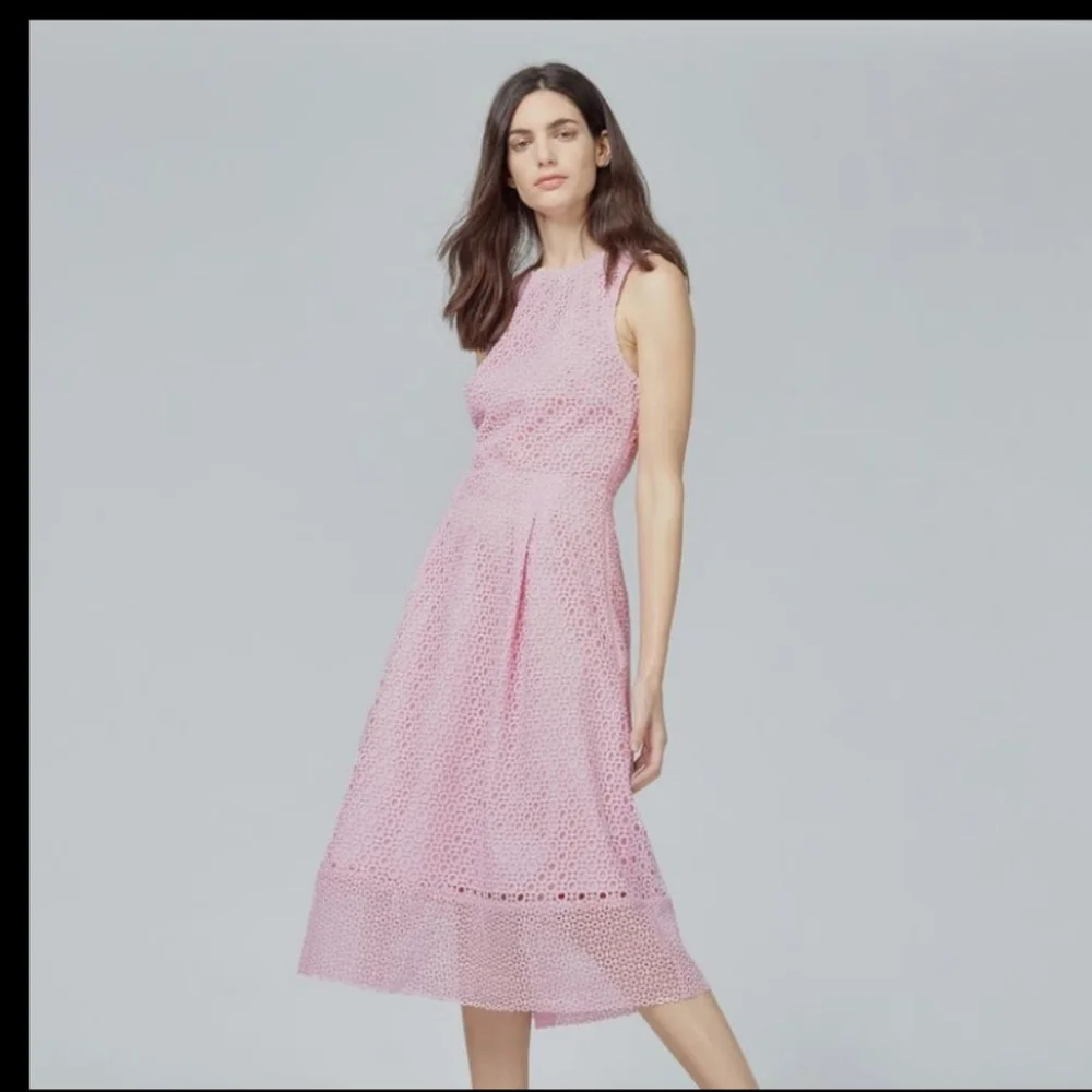 BNWT! Warehouse UK PINK EYELET LINEAR DRESS - Picture 1 of 5